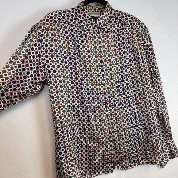 Evan Picone Silk Shirt Women's Sz 14 Multicolor Button-Up Long Sleeve Geometric - Picture 4 of 13
